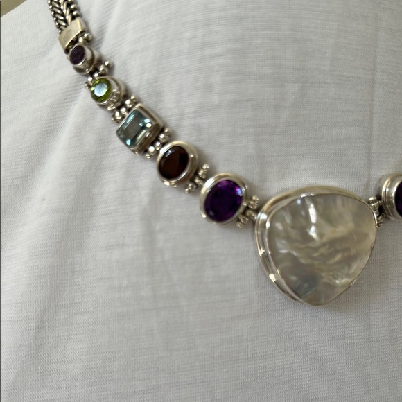 925 Silver real Gems amethyst, Garnet, Topaz, Tourmaline, seashells necklace - Picture 5 of 10